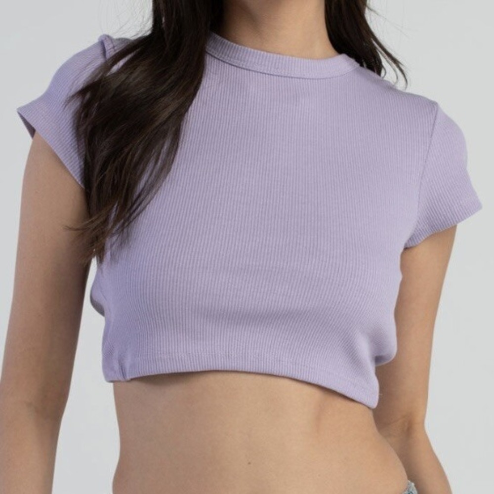 RSQ Womens Open Twist Back Tee XL New with Tags Purple Ribbed Cropped Hemline